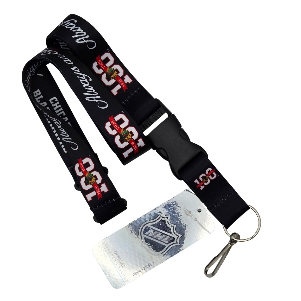 NHL Chicago Blackhawks Unisex NWT OS Lanyard 100th Anniversary Sporty Black